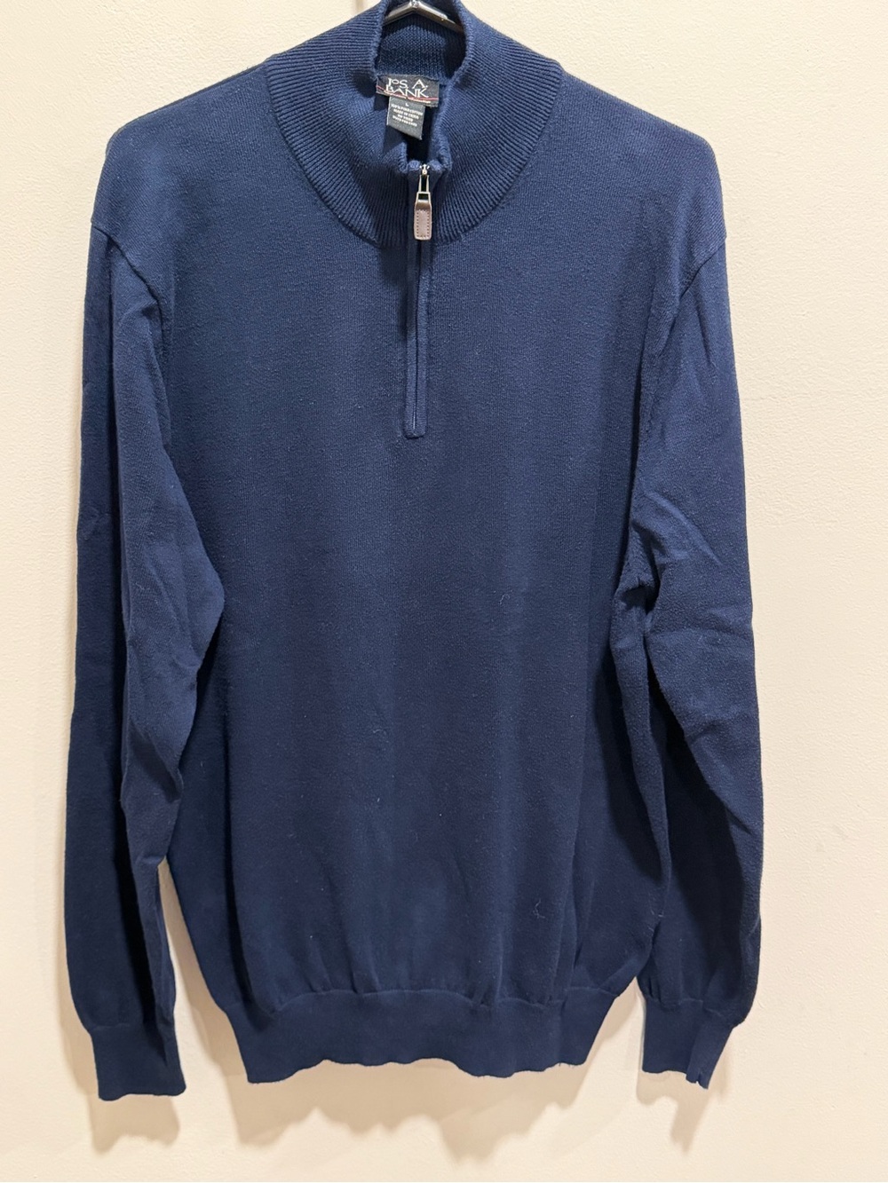 Jos A Bank 100% Pima Cotton Quarter Zip Sweater Navy L